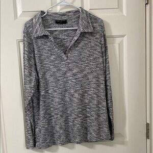 NWOT Lane Bryant long sleeve grey heathered rib knit top with a johnny collar
